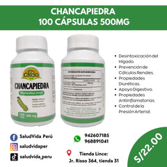 CHANCAPIEDRA 100 CÁPSULAS 500MG | Hígado, Cálculos renales, Digestivo, Presión Arterial. - Salud Vida Peru