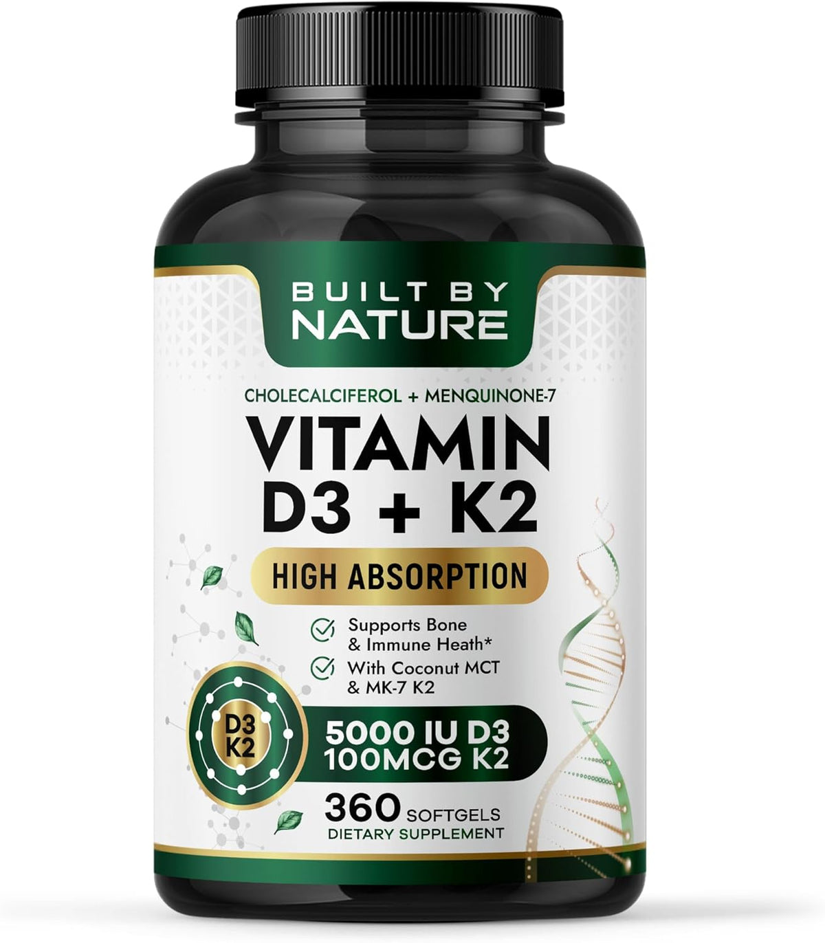 VITAMINA D3 (5000 IU) + K2 (100 MCG) 300 SOFTGELS | Huesos, Infecciones, Presión arterial, Estado de ánimo, Diabetes.