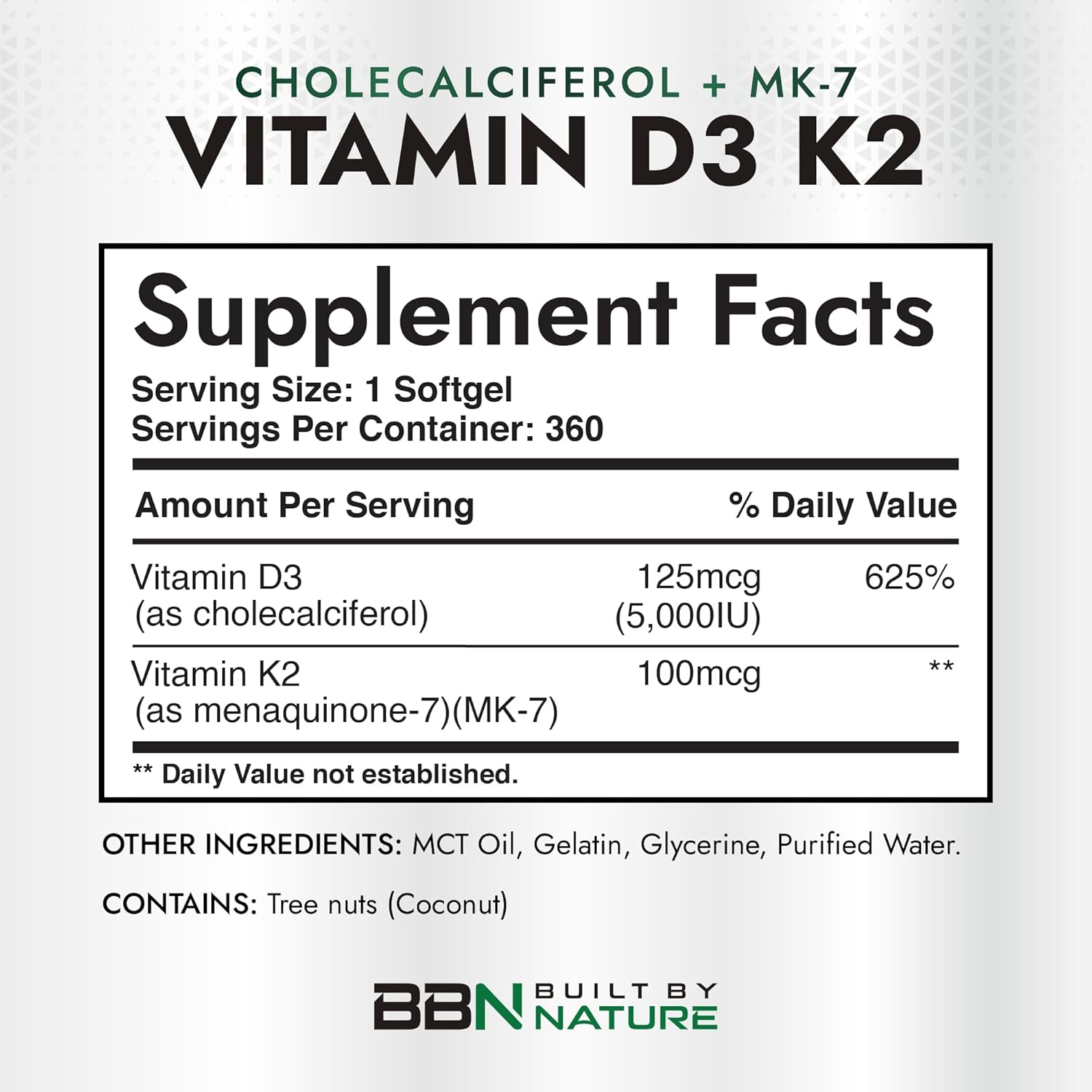 VITAMINA D3 (5000 IU) + K2 (100 MCG) 300 SOFTGELS | Huesos, Infecciones, Presión arterial, Estado de ánimo, Diabetes.