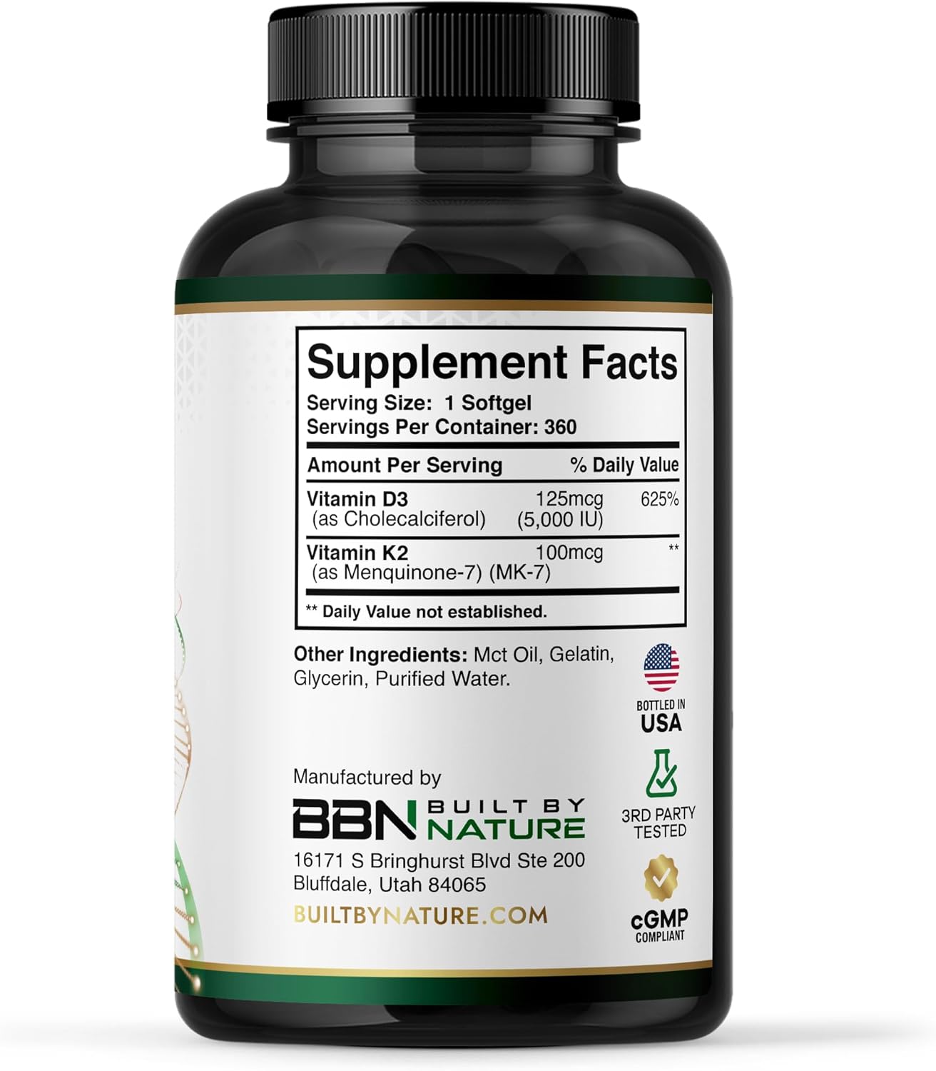 VITAMINA D3 (5000 IU) + K2 (100 MCG) 300 SOFTGELS | Huesos, Infecciones, Presión arterial, Estado de ánimo, Diabetes.