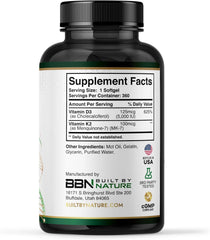 VITAMINA D3 (5000 IU) + K2 (100 MCG) 300 SOFTGELS | Huesos, Infecciones, Presión arterial, Estado de ánimo, Diabetes.