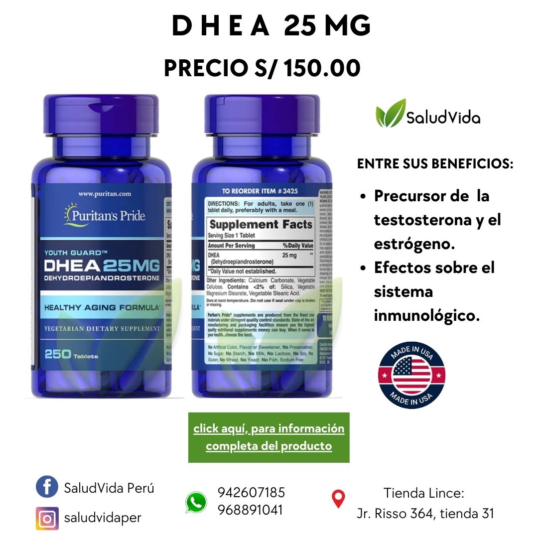 DHEA 250 TABLETAS 25MG | Equilibrio hormonal, Menopausia, Antienvejecimiento.