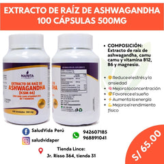 ASHWAGANDHA (KSM 66) 500mg. 100 cápsulas | Estrés, Ansiedad, Estado de ánimo, Antioxidante.