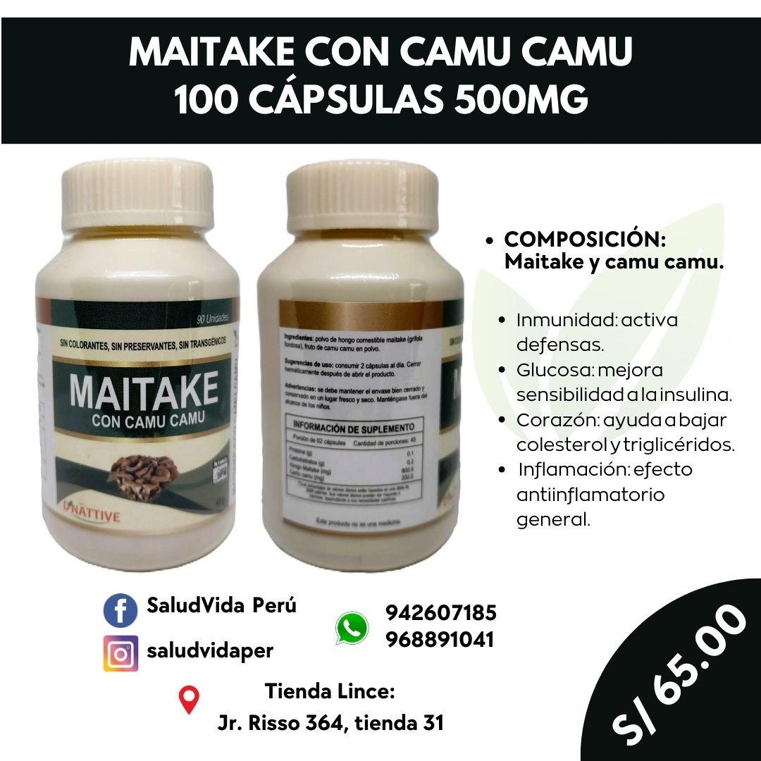 MAITAKE CON CAMU CAMU 90 CÁPSULAS 500MG | Sistema inmunológico, apoyo hormonal