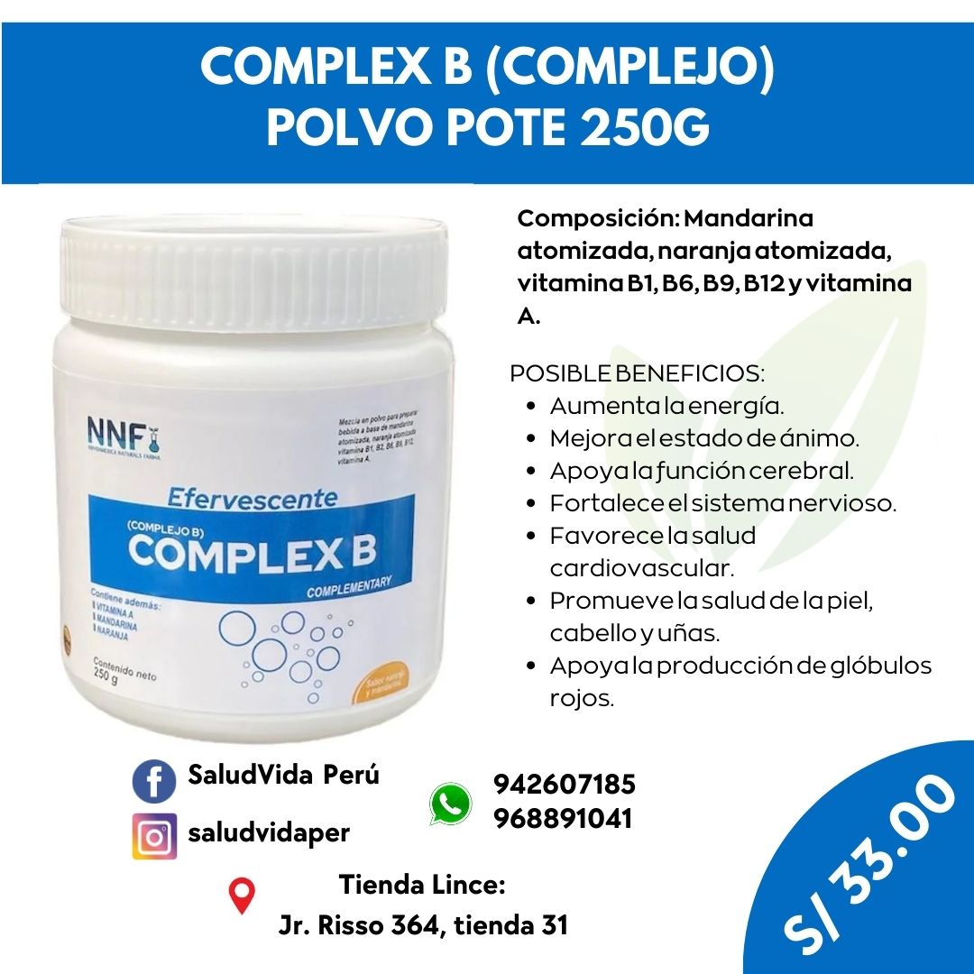 COMPLEJO B EFERVESCENTE  250G POLVO POTE | Energía, Estrés, Memoria, Piel, Anemia.