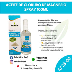 ACEITE DE CLORURO DE MAGNESIO SPRAY 100ML | Estrés, Dolor articular y muscular.