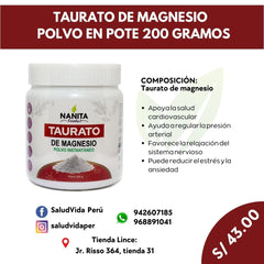 Taurato de Magnesio 200 g. - Estrés . Presión arterial alta - Corazón