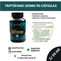 TRIPTÓFANO 500MG 90 CÁPSULAS | Estrés, Sueño, Insomnio, Serotonina, Ansiedad, Depresión.