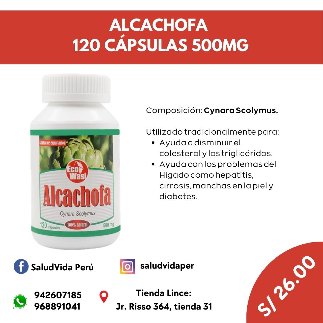 ALCACHOFA 120 CÁPSULAS 500MG | Hígado, Diurético, Osteoporosis, Cáncer, Diabetes.