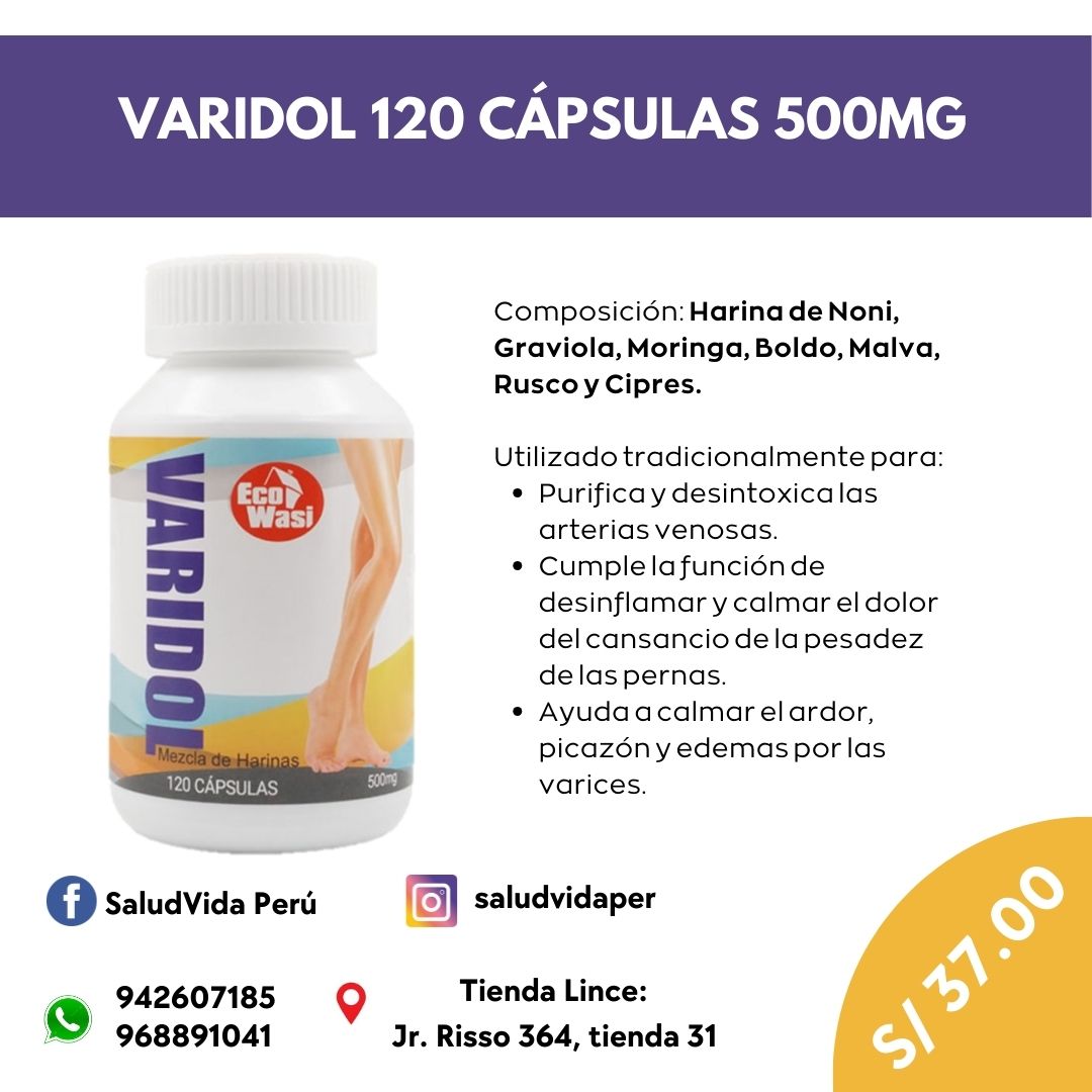 VARIDOL 120 CÁPSULAS 500MG | Várices, Hemorroides, Ardor y Picazón por Varices. - Salud Vida Peru