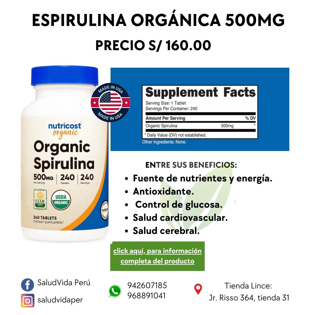 Spirulina orgánica 500 mg. 240 tabletas