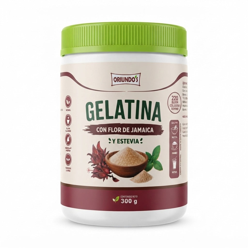 Gelatina,  Flor de Jamaica  y Stevia 300g.