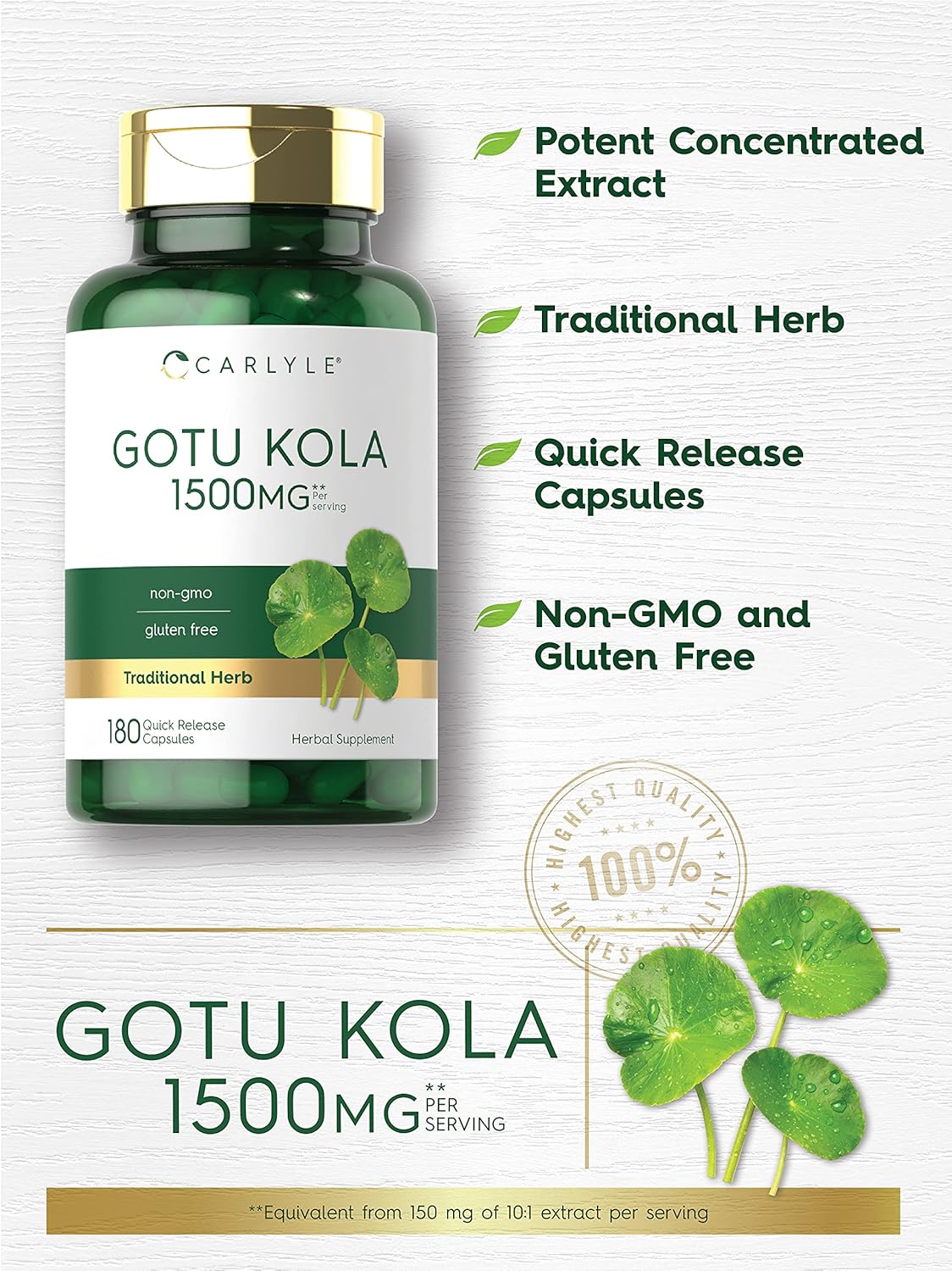 Gotu Kola o Centella Asiática 1500mg. p/s 180 cápsulas