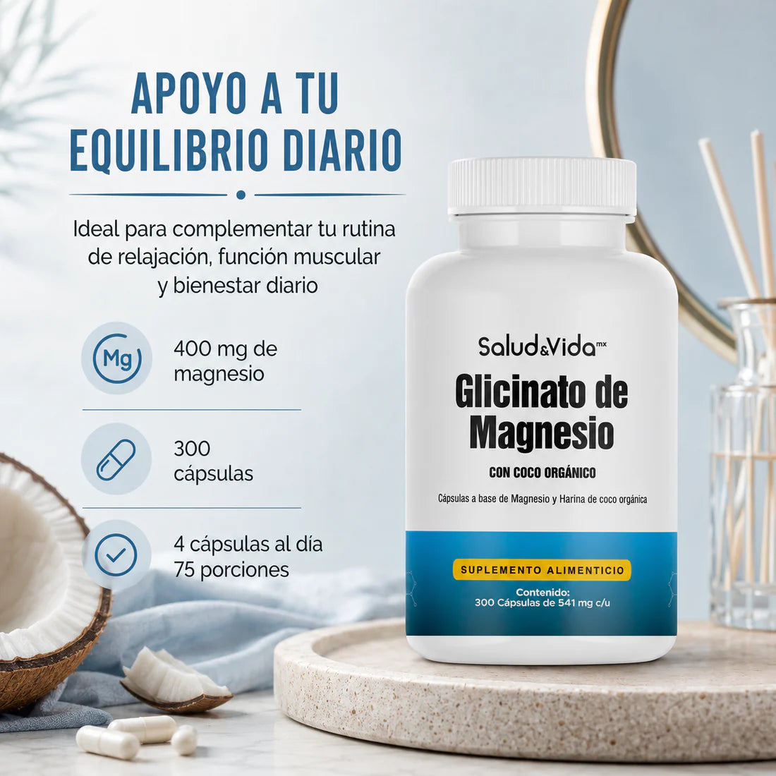 Glicinato de Magnesio 2440mg 300 Cápsulas