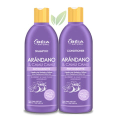 Shampoo y Acondicionador de arándano y camu camu sin sal ni sulfatos (envejecimiento capilar, tintes) | 500 ml