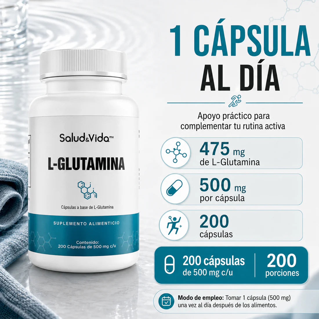 L-Glutamina 500 mg 200 Cápsulas