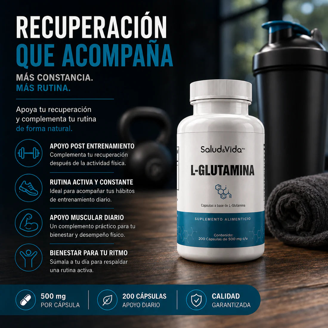 L-Glutamina 500 mg 200 Cápsulas