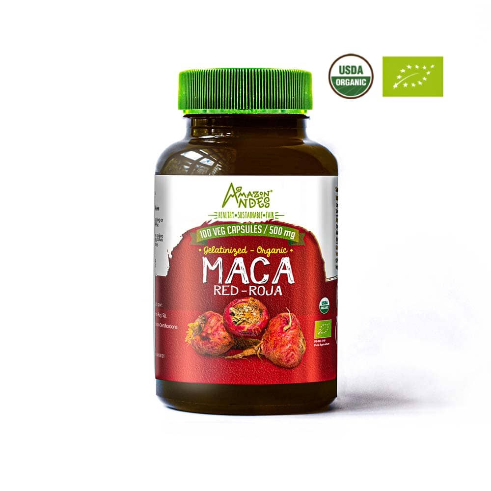 Maca roja orgánica 500 mg  100 cápsulas veg. c/u)