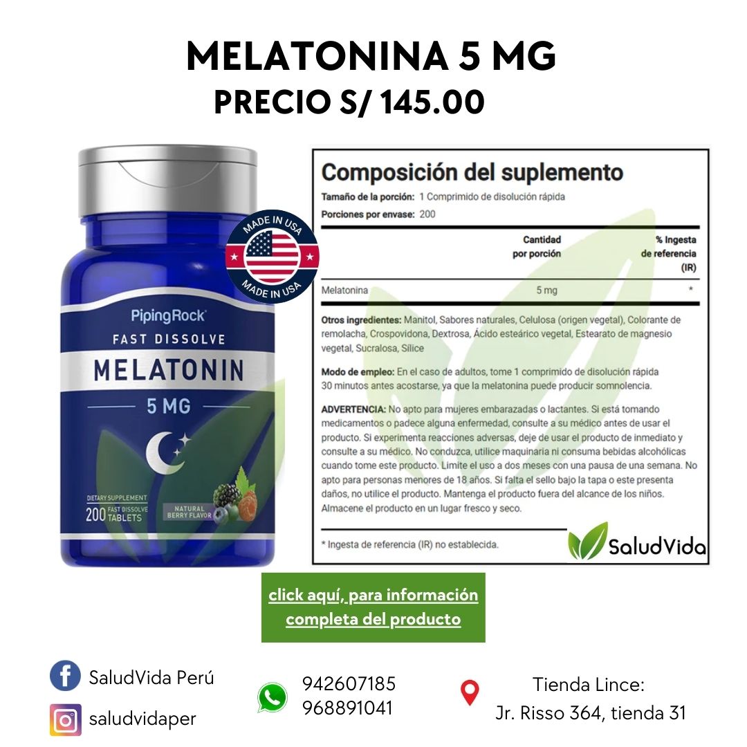 Melatonina 5 mg.  200 tabletas - pipingrock