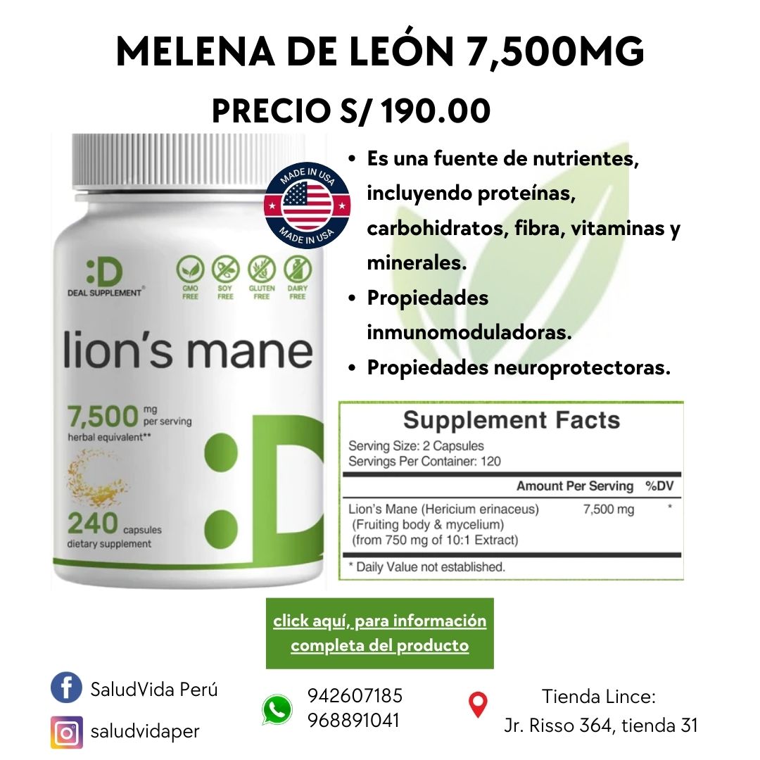 Melena De León 2250 Mg. por servicio, 240 cápsulas.