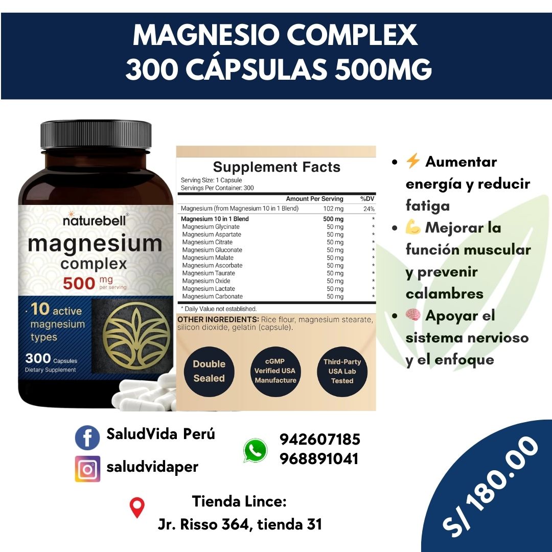 Magnesio Complex 500mg, 300 Cápsulas