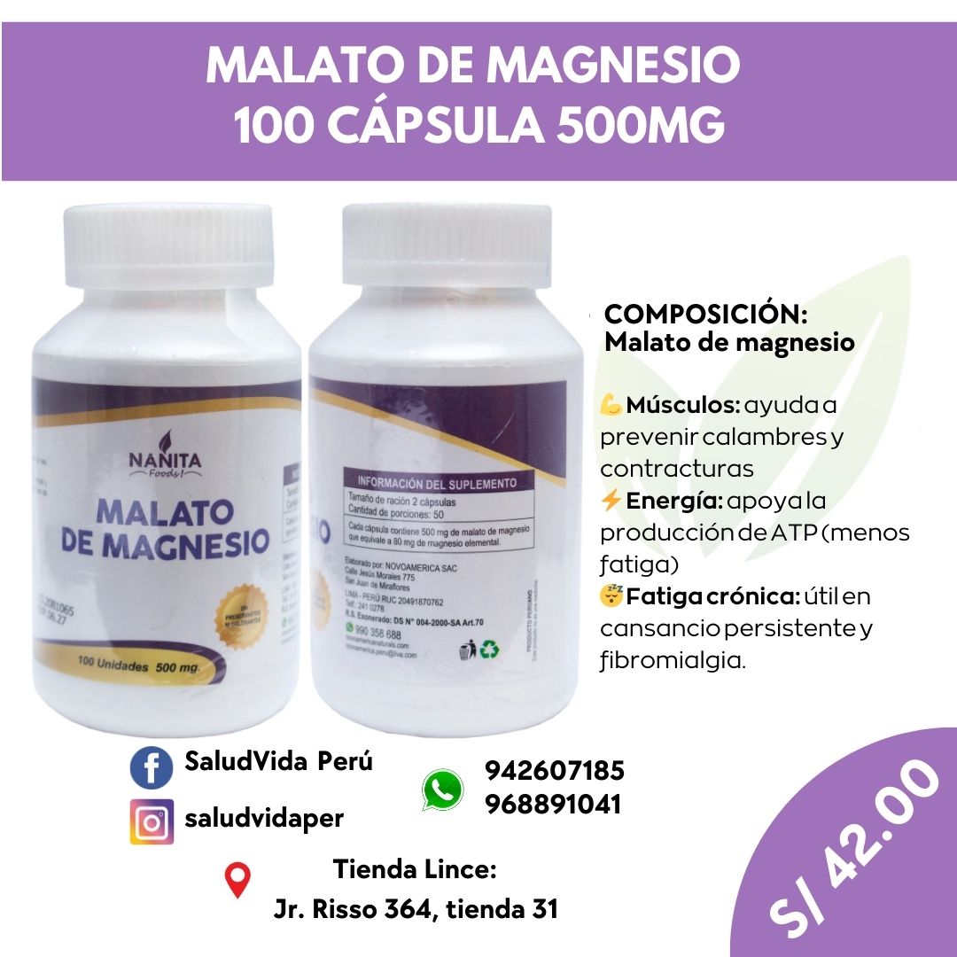 Malato de Magnesio 500mg. 100 cápsulas