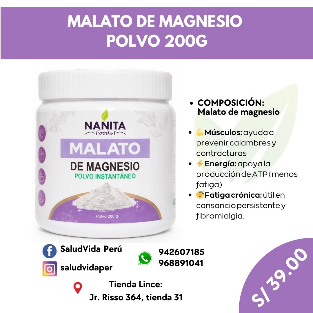 Malato de Magnesio 200g.  Polvo - Pote