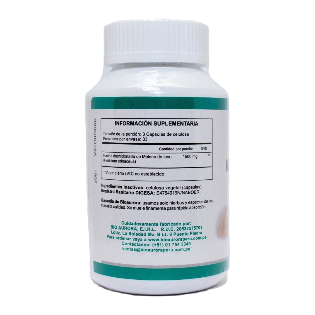 MELENA DE LEÓN 100 CÁPSULAS 500MG B.A. | Estado de ánimo, Estimulación neurológica, Estómago, Antioxidante.