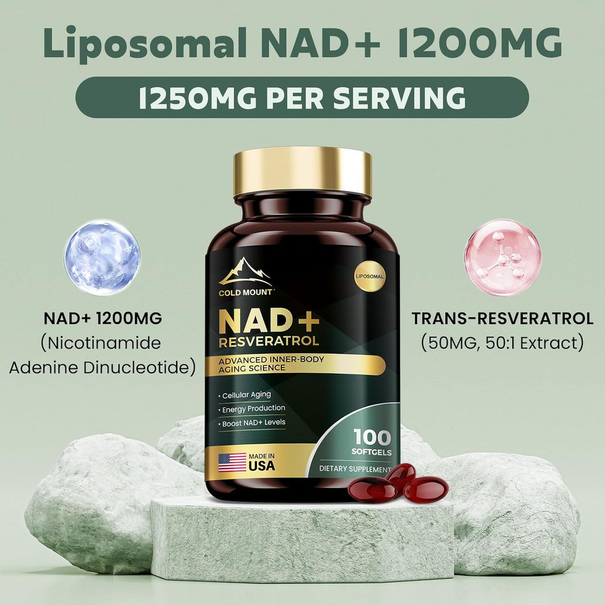 Liposomal NAD+ 1200mg con  Trans Resveratrol | Longevidad.
