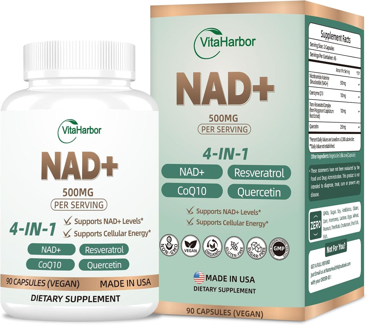 NAD Supplement 500mg, Pure Organic NAD+ Supplement for Women & Men, NAD+ with Trans-Resveratrol