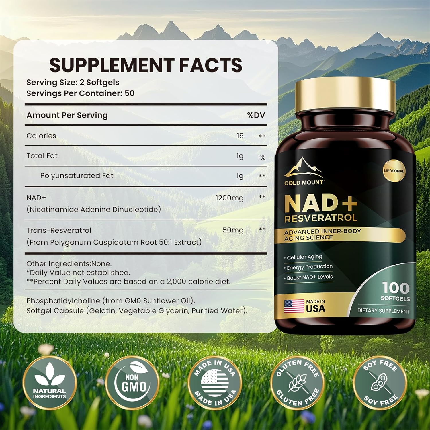 Liposomal NAD+ 1200mg con  Trans Resveratrol | Longevidad.
