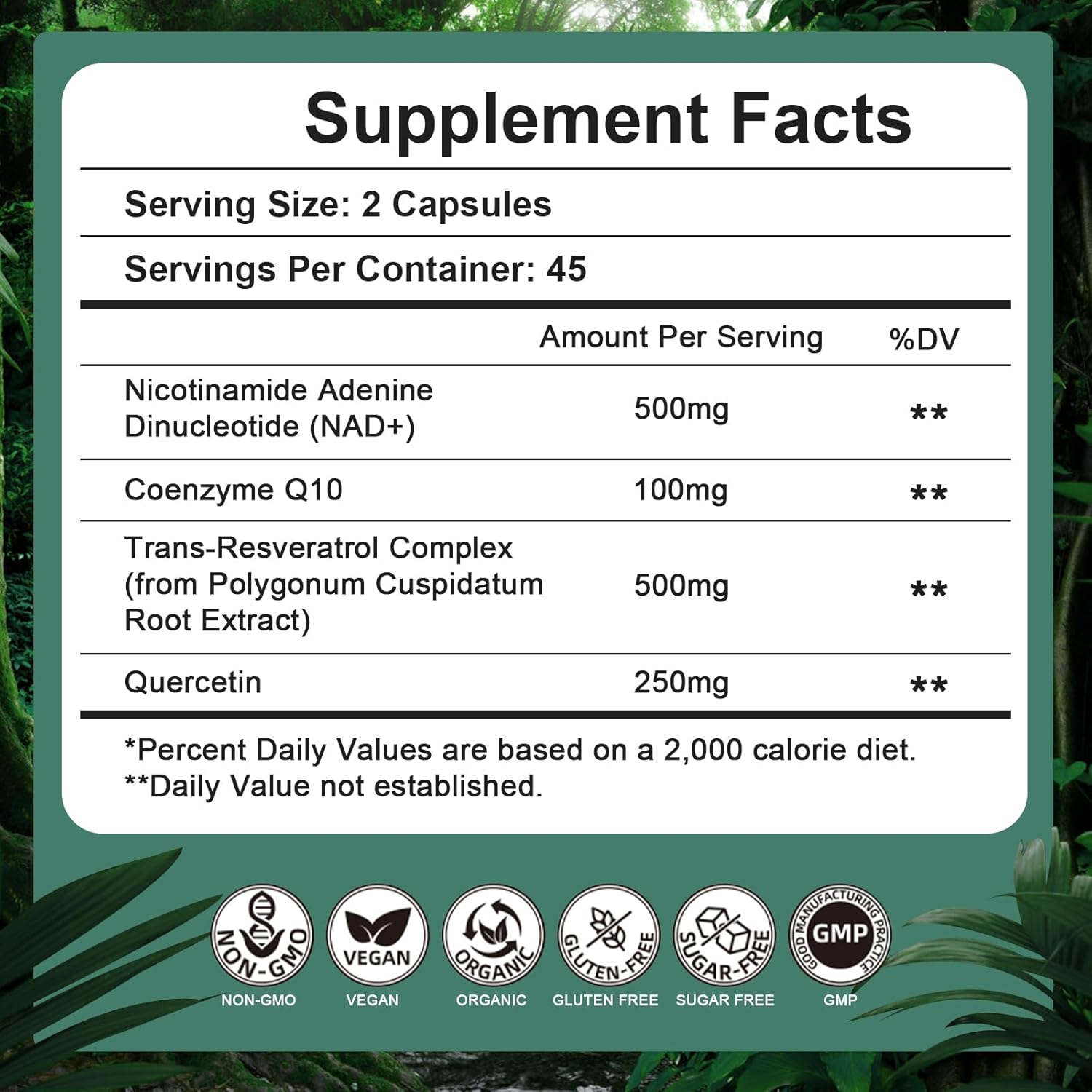 NAD Supplement 500mg, Pure Organic NAD+ Supplement for Women & Men, NAD+ with Trans-Resveratrol