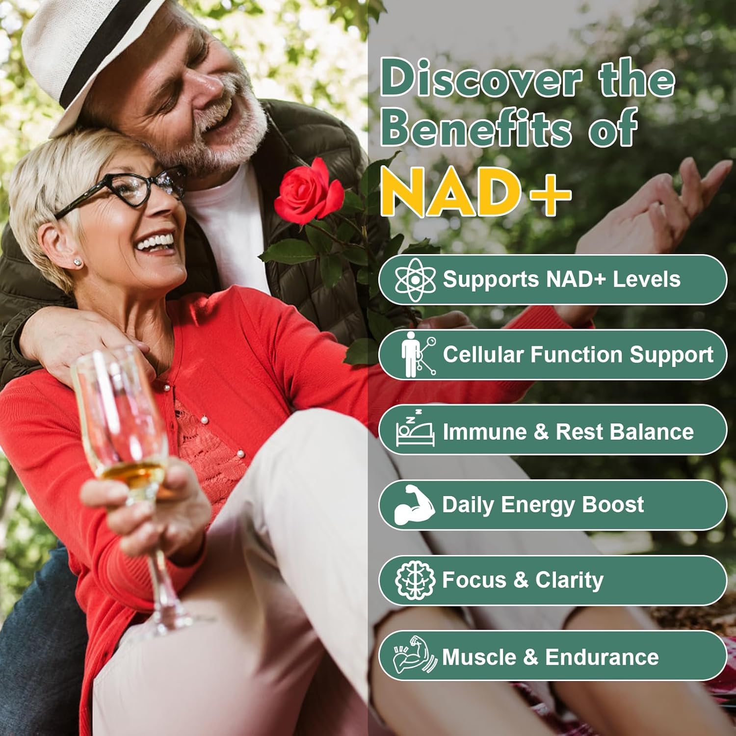 NAD Supplement 500mg, Pure Organic NAD+ Supplement for Women & Men, NAD+ with Trans-Resveratrol