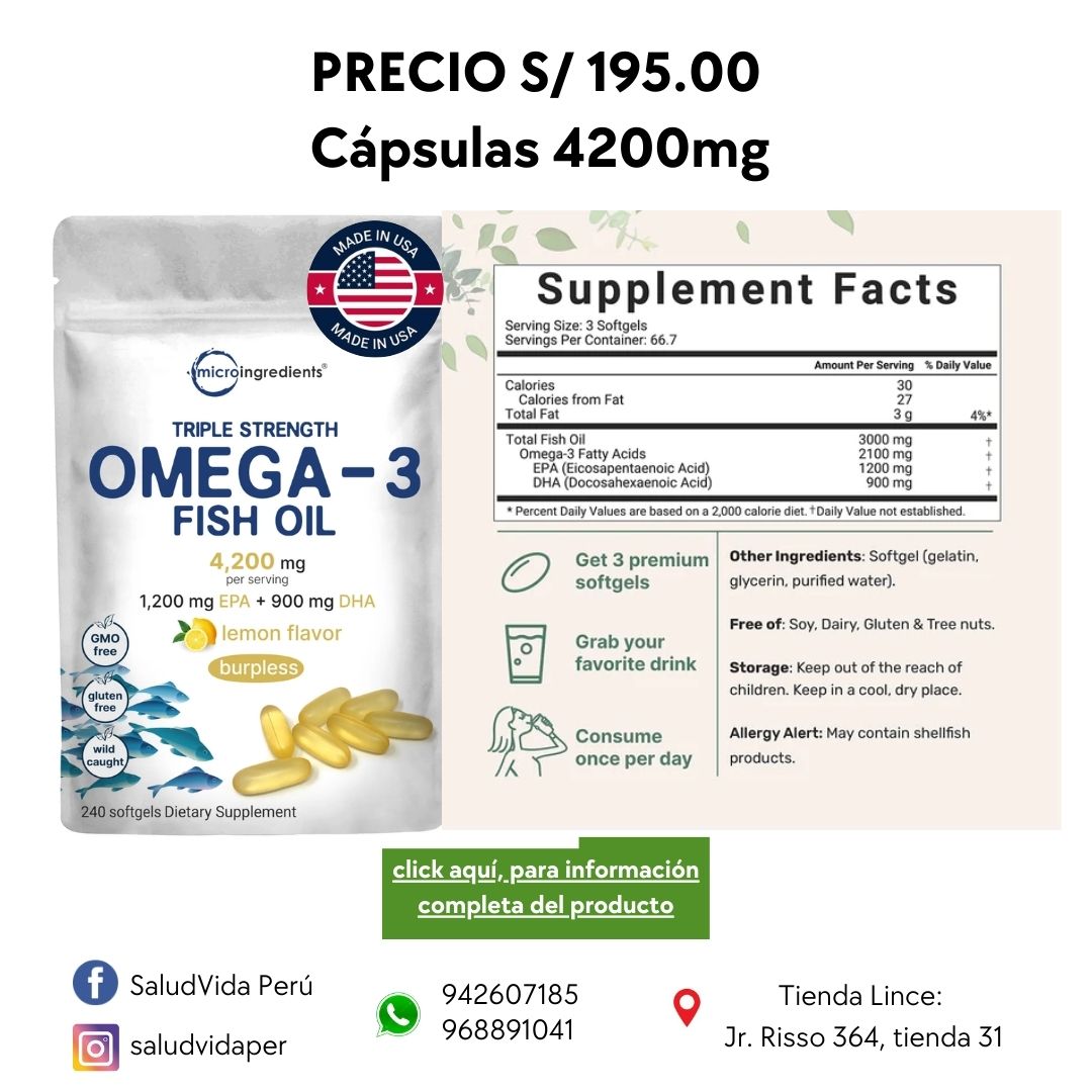 Omega-3 aceite de pescado (1,200mg EPA + 900 mg DHA) 4200mg p/s | 240 cápsulas blandas