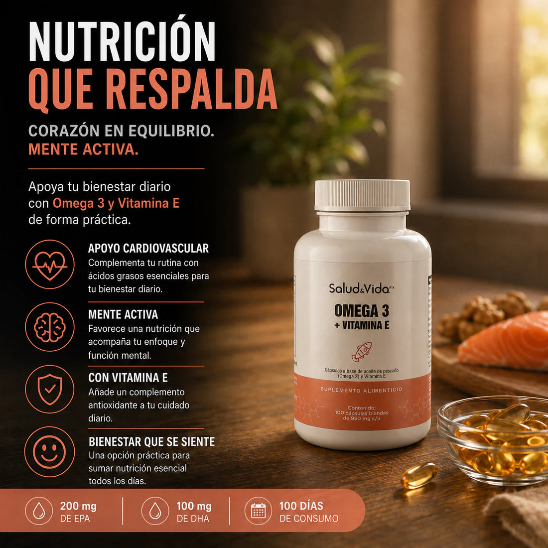 Omega 3 + Vitamina E 100 Cápsulas