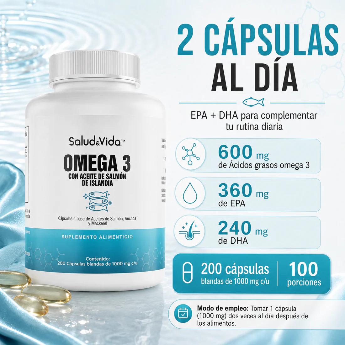 Omega 3 con Aceite de Salmon de Islandia 1000 mg 200 Cápsulas