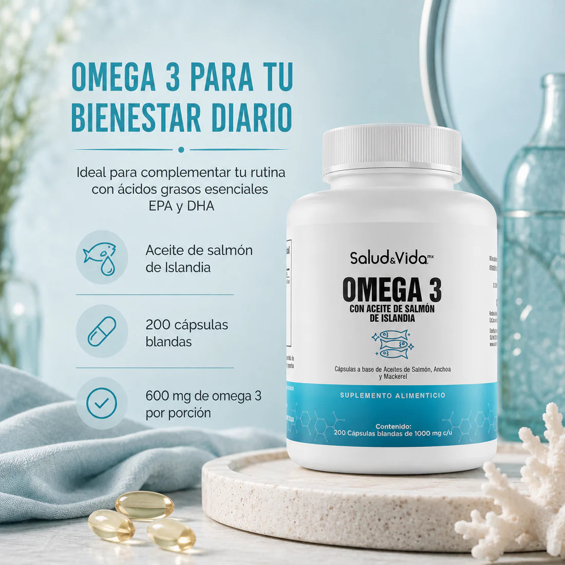 Omega 3 con Aceite de Salmon de Islandia 1000 mg 200 Cápsulas