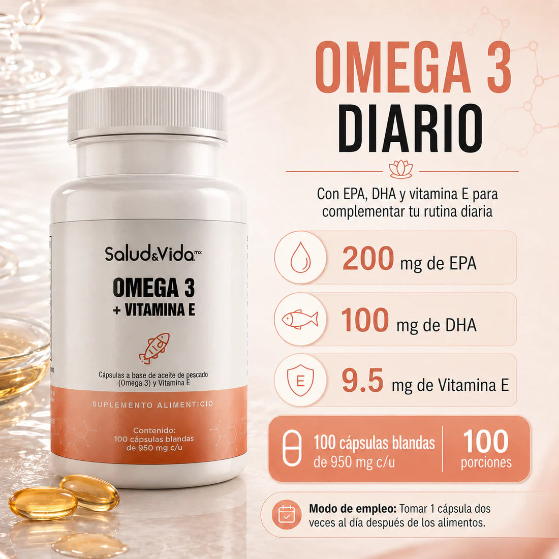 Omega 3 + Vitamina E 100 Cápsulas