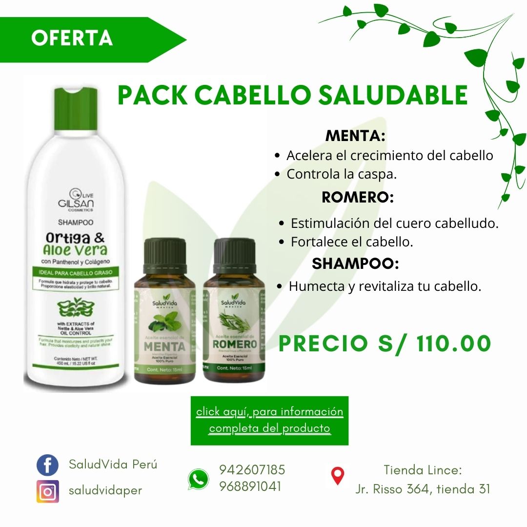 Pack Shampoo Shampoo Ortiga & Aloe vera 450ml + Aceite esencial de menta 15ml + Aceite esencial de Romero 15ml