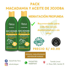 Shampoo y Acondicionador de macadamia y aceite de jojoba sin sal ni sulfatos (cabello seco) | 500 ml