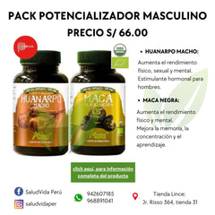 Pack Potenciador Masculino: Maca Negra Orgánica (500 mg x 100 caps) + Huanarpo Macho (400 mg x 100 caps)