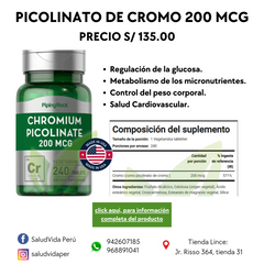 Picolinato de cromo 200 mcg | 240 tabletas veg.