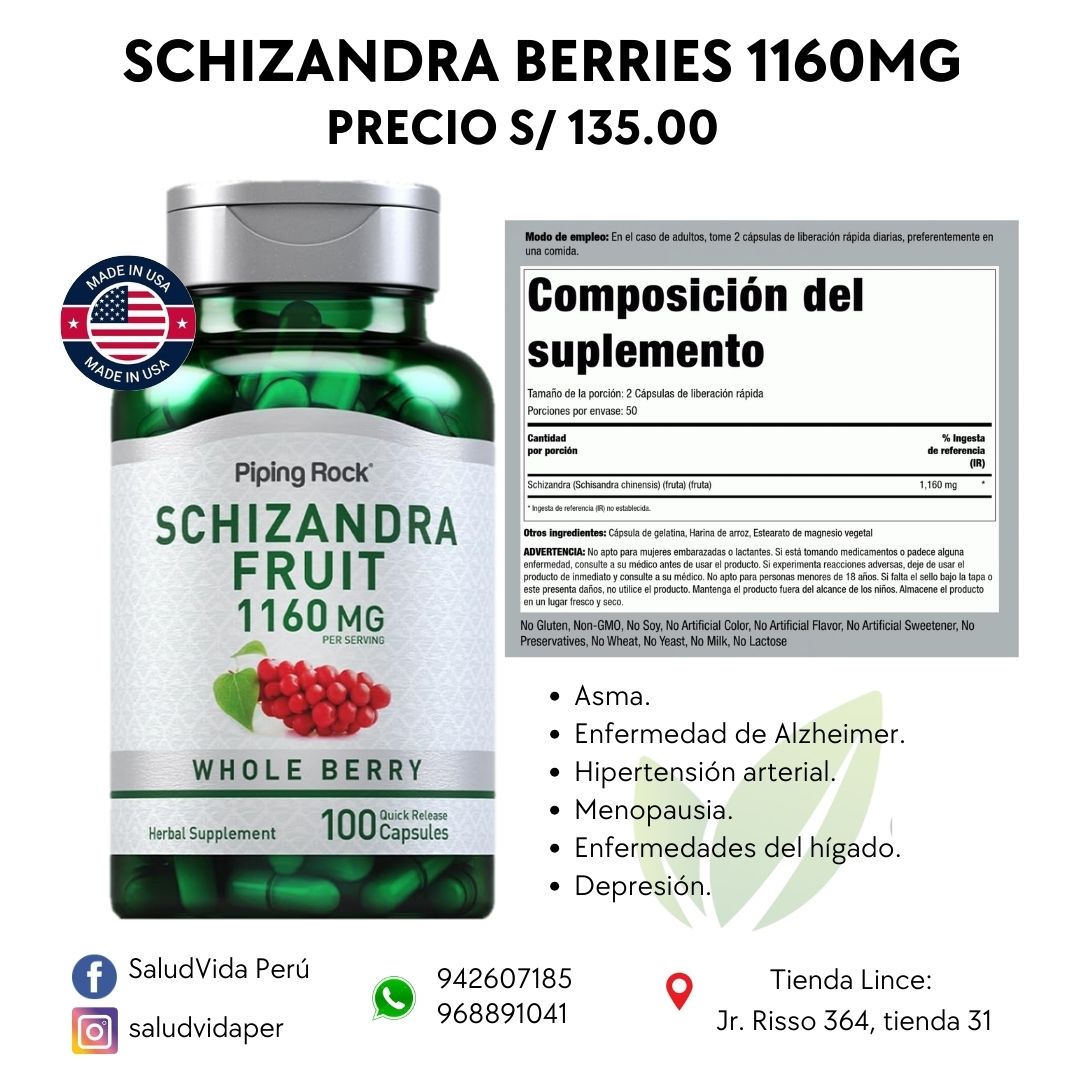 Schizandra Berries 1160mg. por servicio 100 cápsulas