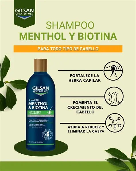 SHAMPOO Menthol y Biotina sólo para hombres 450ml.- Caída de cabello