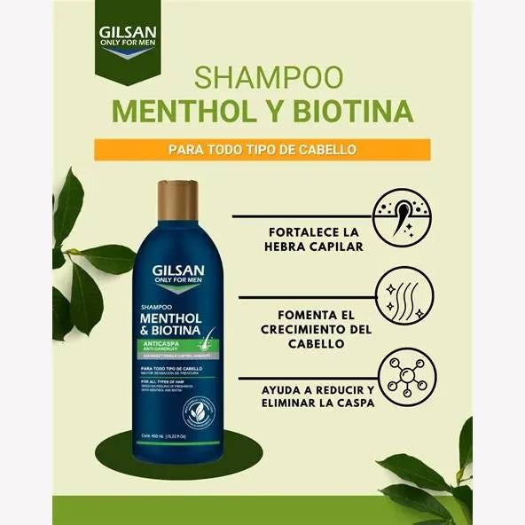SHAMPOO Menthol y Biotina sólo para hombres 450ml.- Caída de cabello