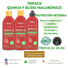 Shampoo, Acondicionador y Tratamiento capilar de quinua y ácido hialurónico | 500 ml