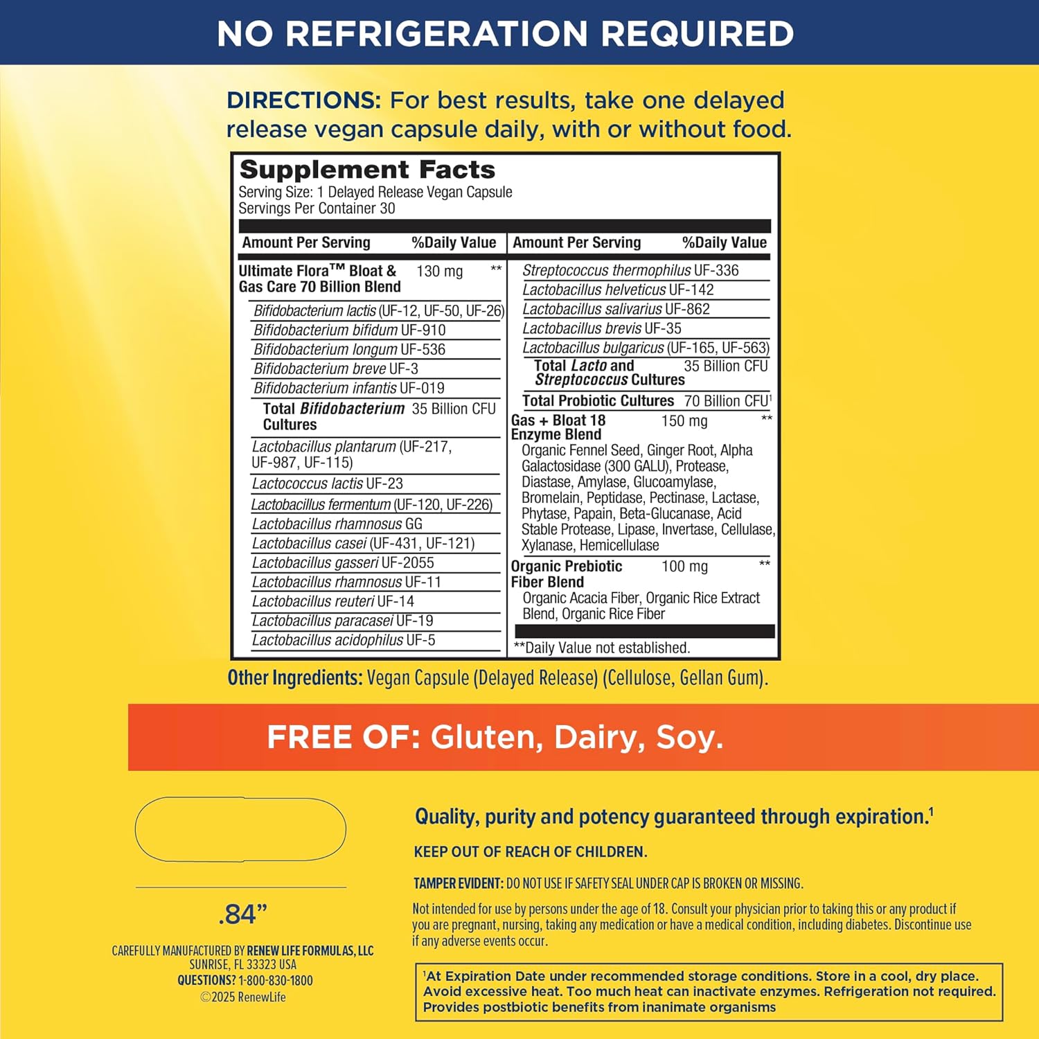 Probiótico 70 Billion  30 cápsulas - Cuidado para la hinchazón abdominal y los gases