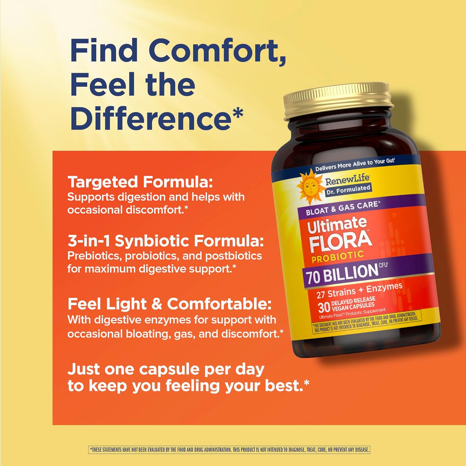 Probiótico 70 Billion  30 cápsulas - Cuidado para la hinchazón abdominal y los gases