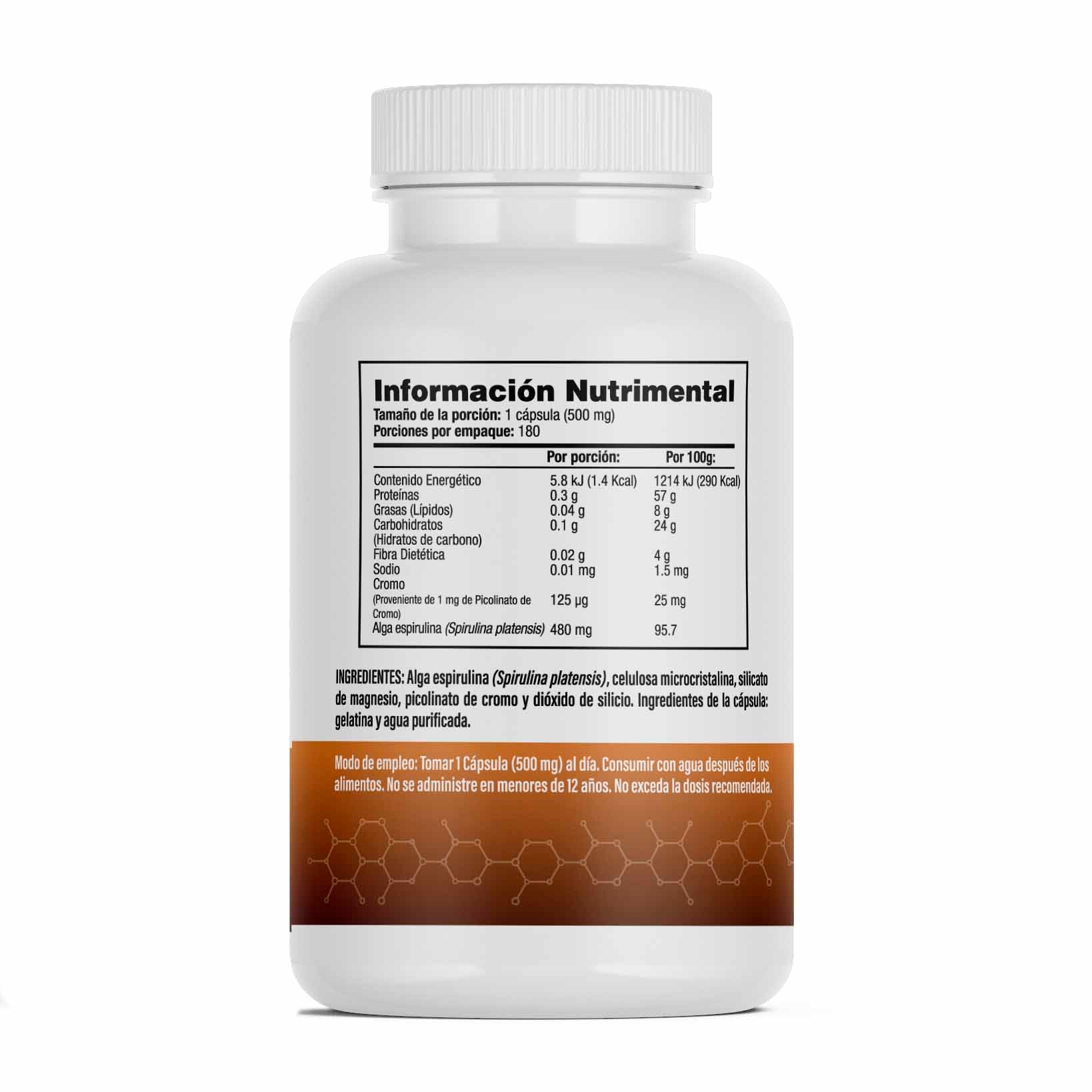 Picolinato de Cromo con Espirulina 180 Cápsulas