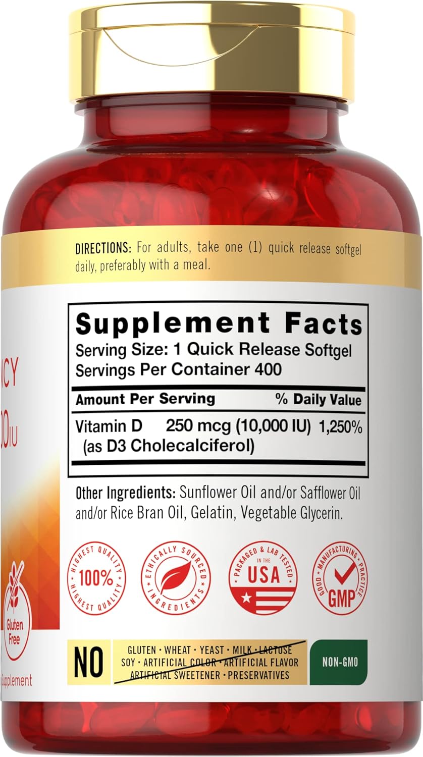 VITAMINA D3 10000UI 400 CÁPSULAS | Huesos, Infecciones, Presión arterial, Estado de ánimo, Diabetes. (Copia)